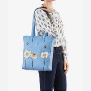 Yoshi Goods Bee Happy Blue Leather Shoulder Tote